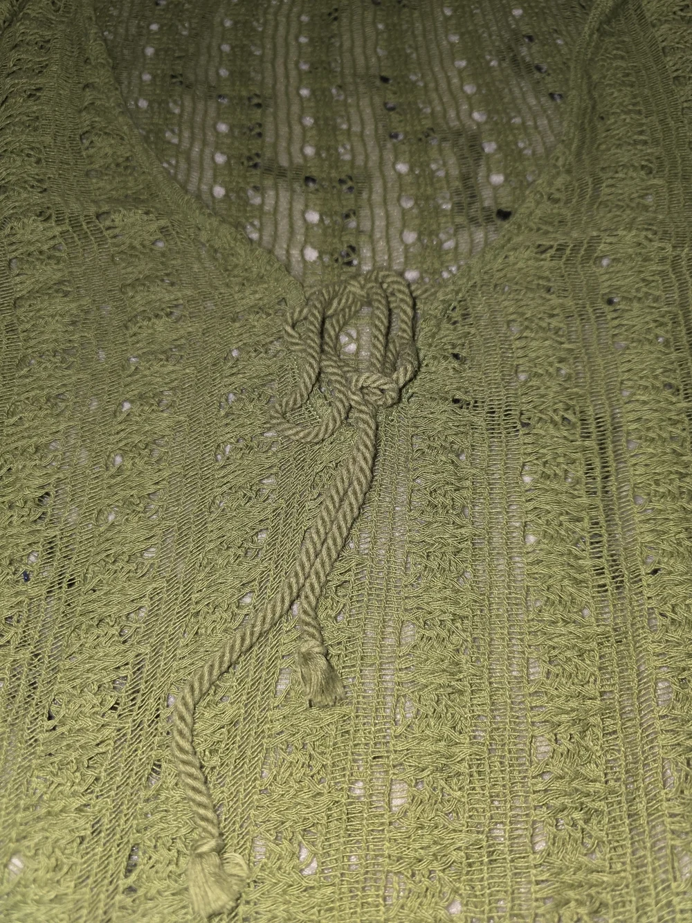 H&M Olive Green Knit Tie-Front V-Neck Sweater
